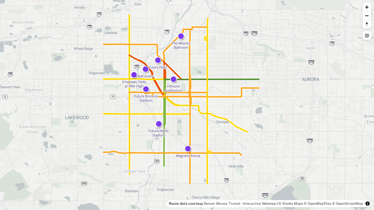 Transit & Major Event Venues map screenshot